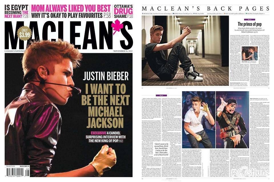 Justin Bieber @ Maclean's Magazine November 2012