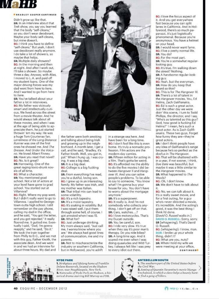 Bradley Cooper @ Esquire US December 2012