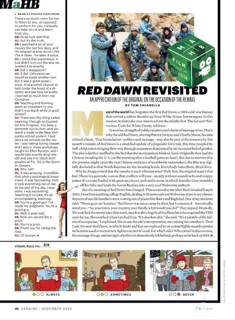 Bradley Cooper @ Esquire US December 2012