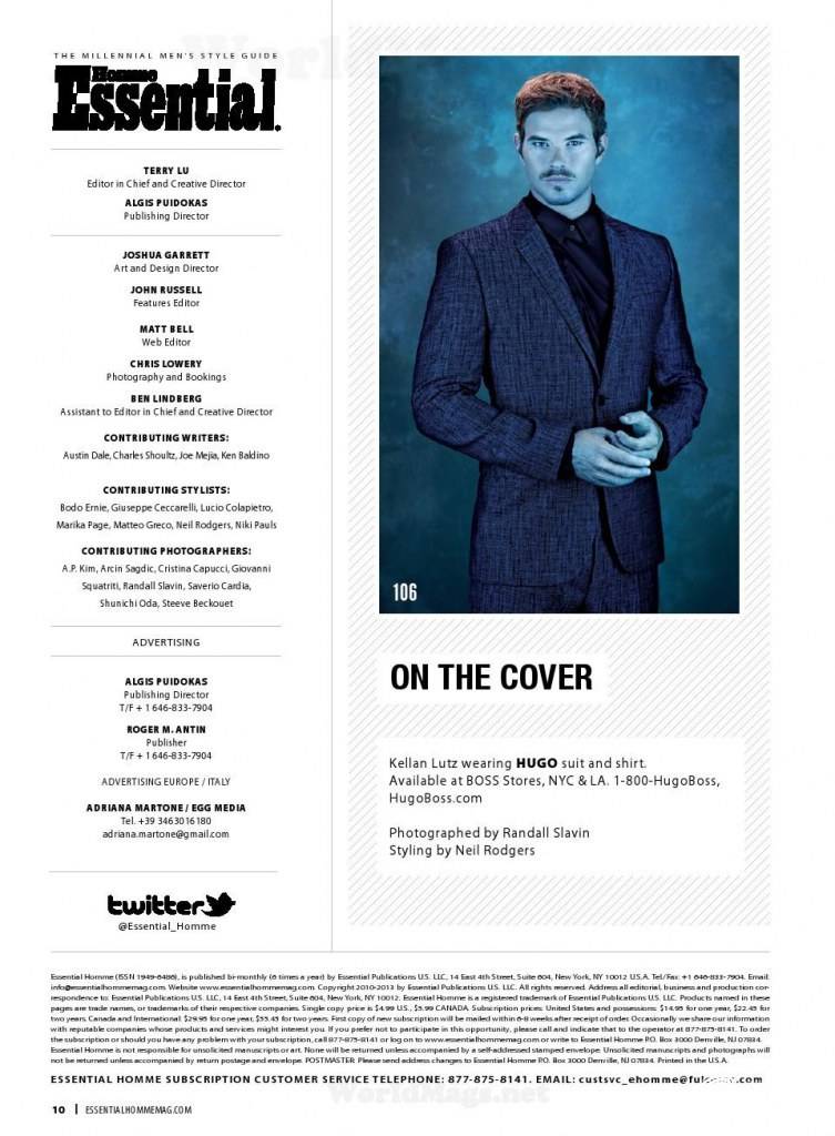 Kellan Lutz @ Essential Homme November-December 2012