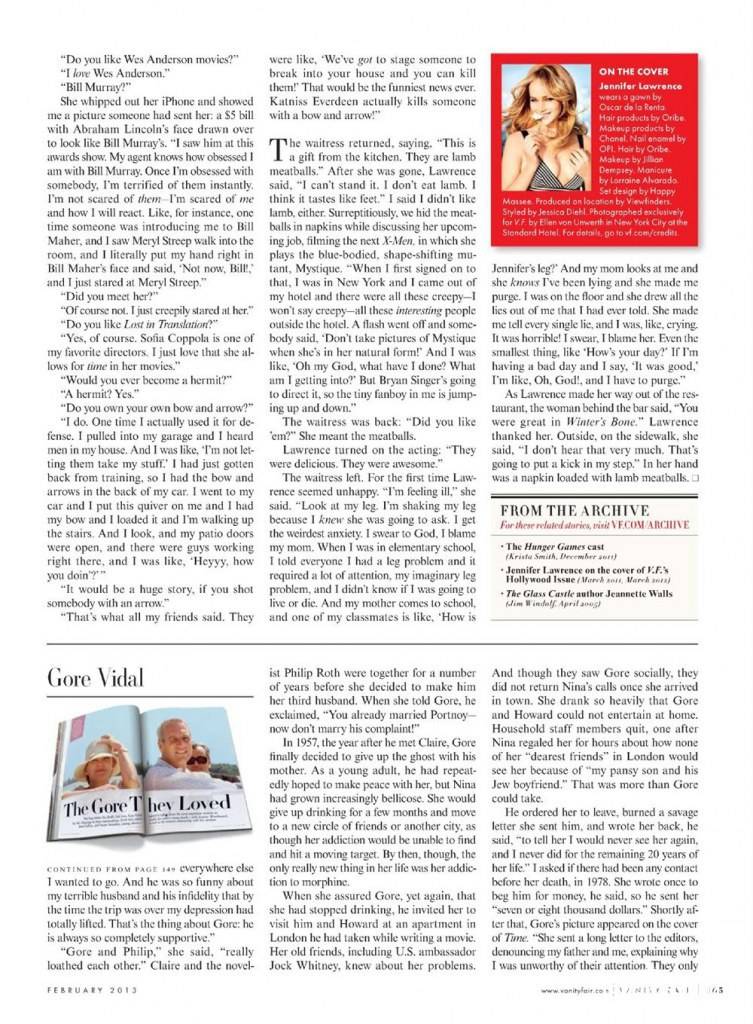 Jennifer Lawrence @ Vanity Fair February 2013