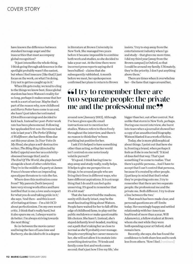 Emma Watson @ Marie Claire UK February 2013