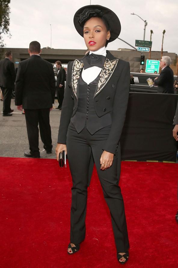 Janelle Monae in Moschino tux and a Ralph Lauren hat