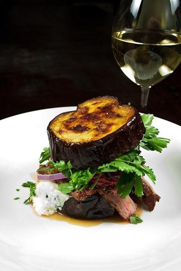 Steak Sandwich with Chipotle, on Aubergine