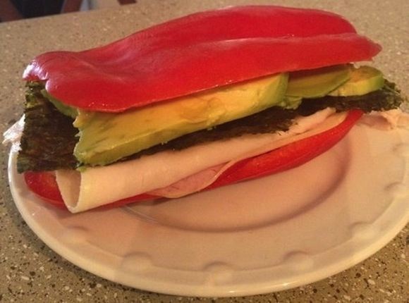 Red Pepper, with Avocado, Turkey and Seaweed Strips