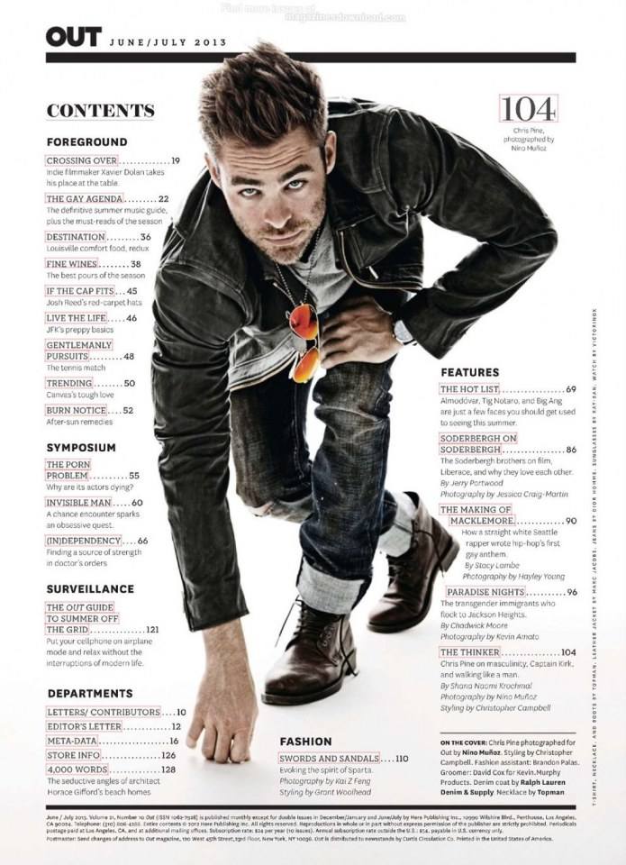 Chris Pine @ OUT Magazine June 2013