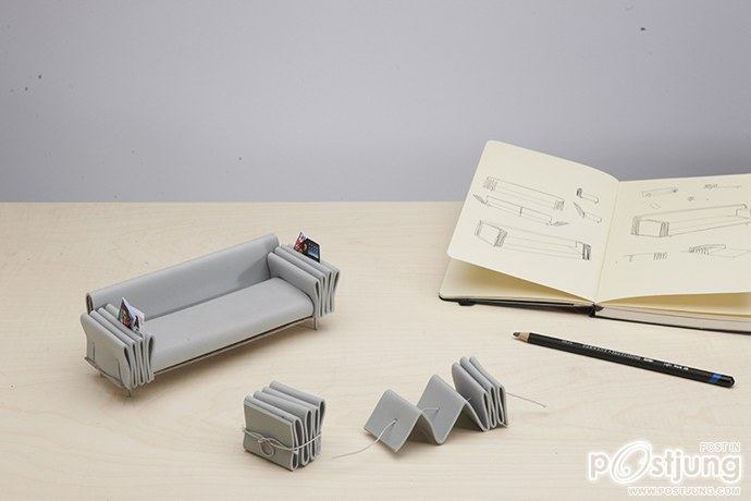 Tri-Folds Sofa by Camille Paillard &ndash; Practical for Slipping in Magazines and Books or Hiding Items