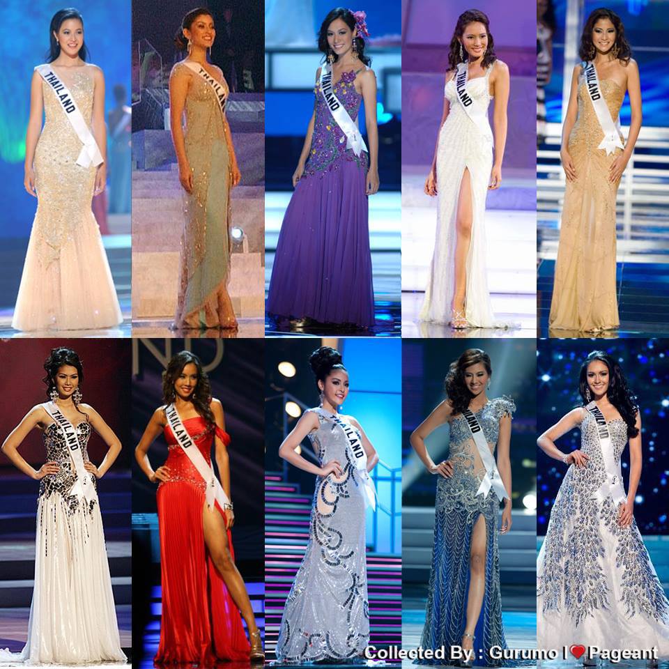 ชุดราตรีหลักของตัวแทนสาวไทยบนเวที Miss Universe 2003 - 2012 จากการออกแบบและตัดเย็บภายใต้แบรนด์จากห้องเสื้อ Amore
