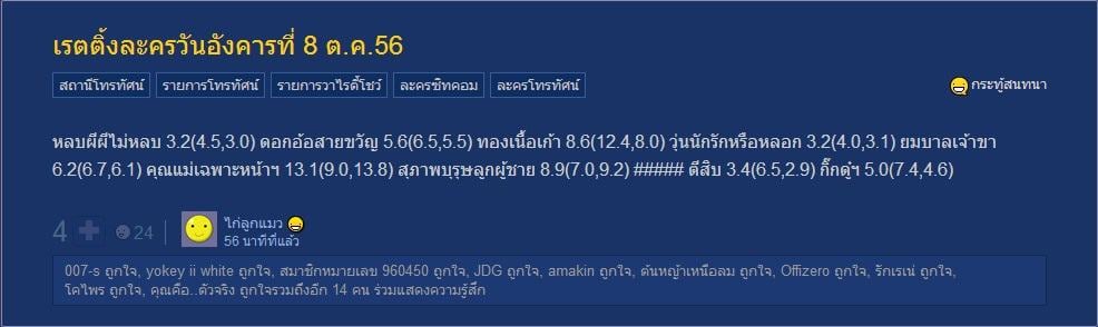 เรตติ้งละครวันอังคารที่ 8 ต.ค.56