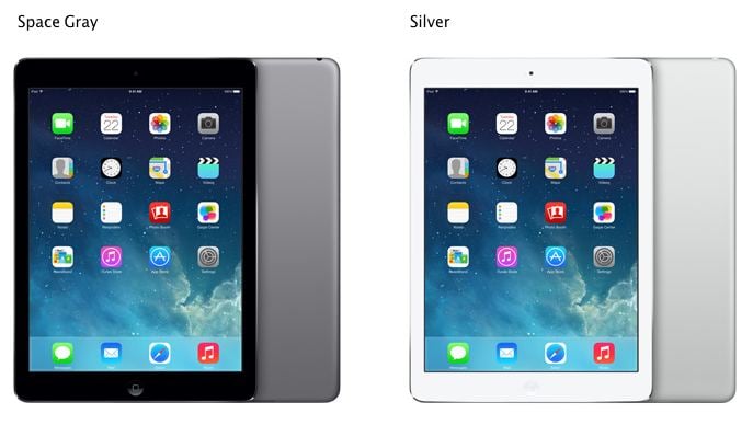 iPad air มีสองสีให้เลือกจ้าาา เทา กับ เงิน ไม่ใช่ ขาวกับดำเหมือนก่อน