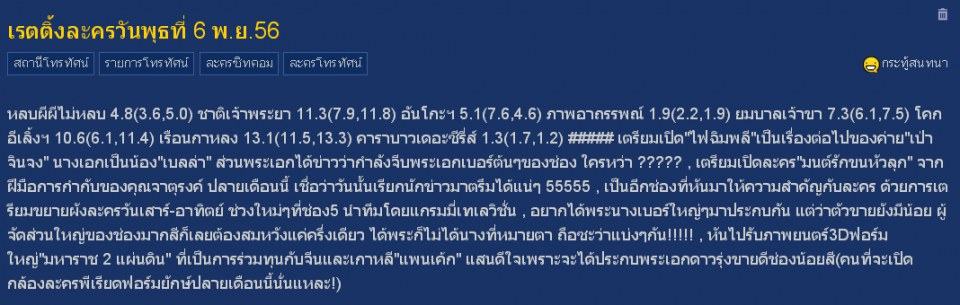 เรตติ้งละครวันพุธที่ 6 พ.ย.56