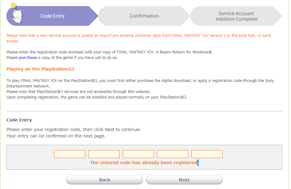 final fantasy online registration code not working