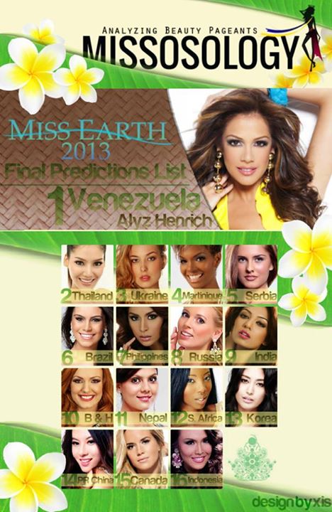 Miss Earth 2013 Final Predictions, Good Luck Thailand.