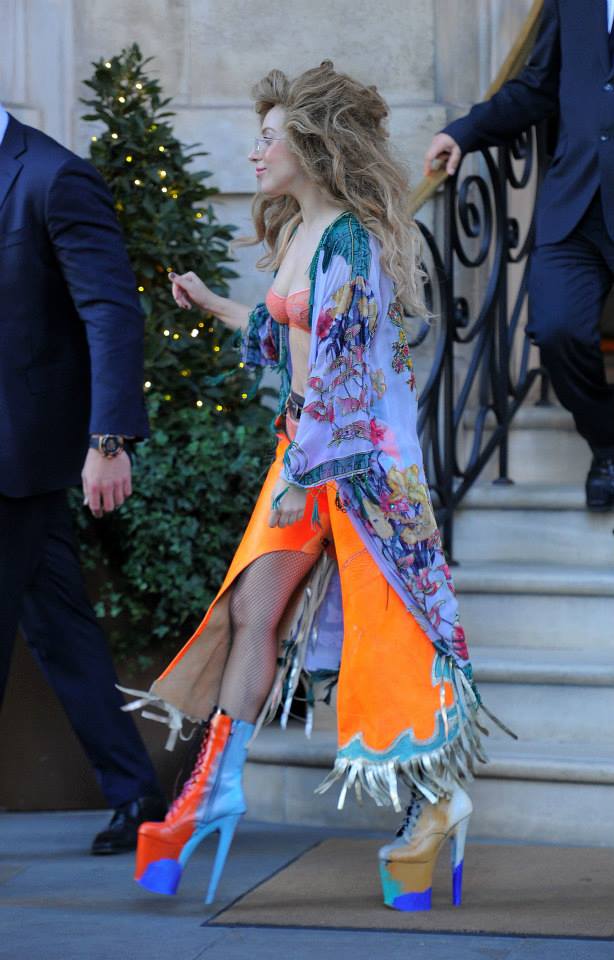 Lady Gaga leaving her hotel in London today (8.12.13)