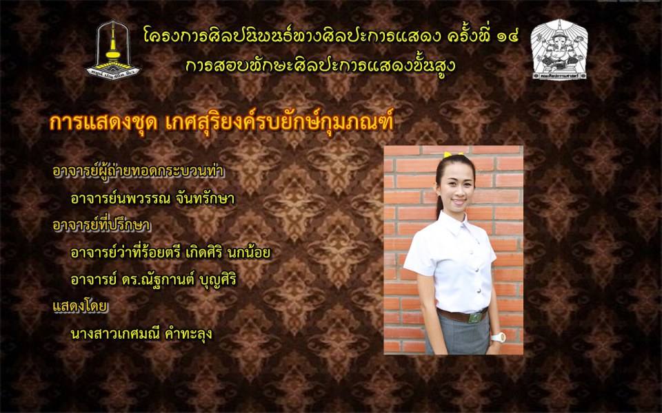 โครงการศิลปนิพนธ์ทางศิลปะการแสดง ครั้งที่ ๑๔(การสอบทักษะศิลปะการแสดงขั้นสูง)