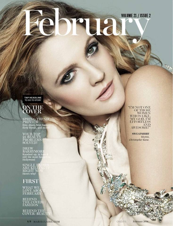 Drew Barrymore @ Marie Claire US February 2014