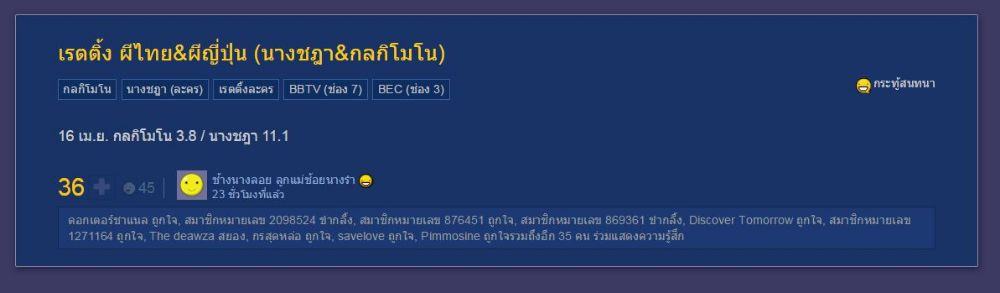 เรตติ้ง ผีไทย&ผีญี่ปุ่น (นางชฎา ช่อง 7 & กลกิโมโน ช่อง 3) ใหม่-กันต์ VS ชมพู่-ป๋าเบิร์ด