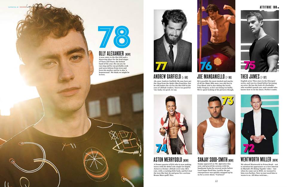 รวม 100 หนุ่มฮอต จากนิตยสาร Attitude UK 2015