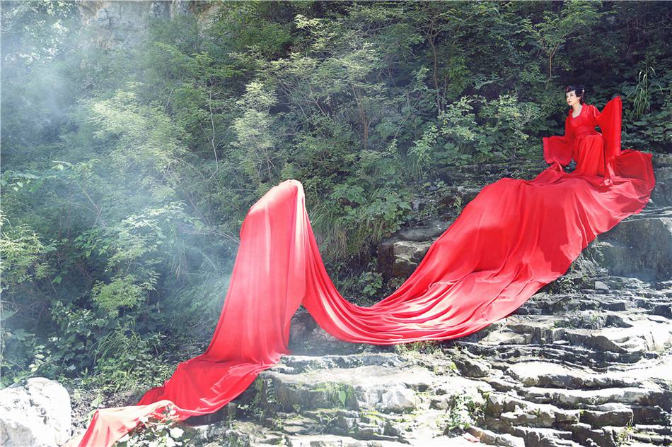 Shi Mei Pai《仙灵传奇》Outdoor photo red silk record-breaking 99 meters