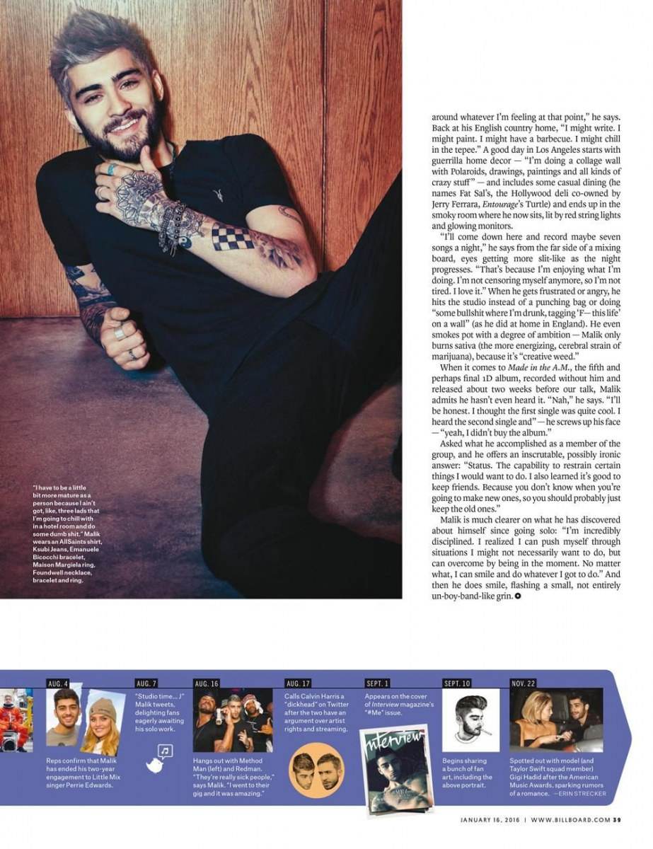 Zayn Malik @ Billboard Magazine January 2016