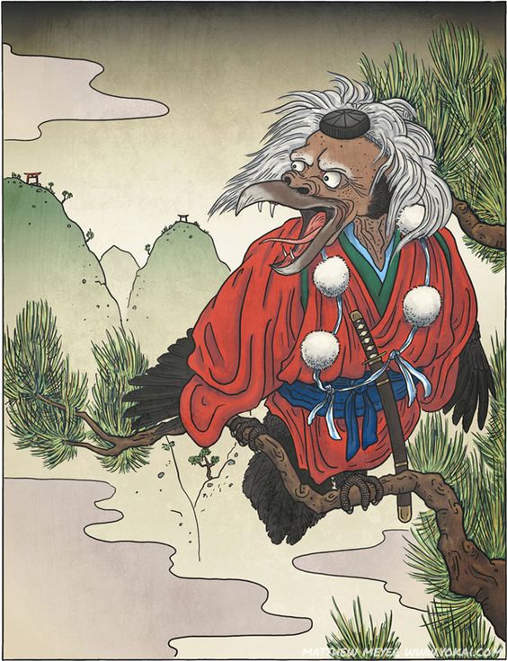 การาสุเทนกุ หรือ นกสามขา (「天狗」, Tengu, 天狗) ความเชื่อเรื่องนกสามขาที่มีอยู่ทั้งในแถบญี่ปุ่นและเกาหลี โดยทางญี่ปุ่นเชื่อว่าการาสุเทนกุ มีภาพลักษณ์ของปีศาจร้าย และมักจะสร้างพายุเข้าโจมตีผู้คนเสมอๆ