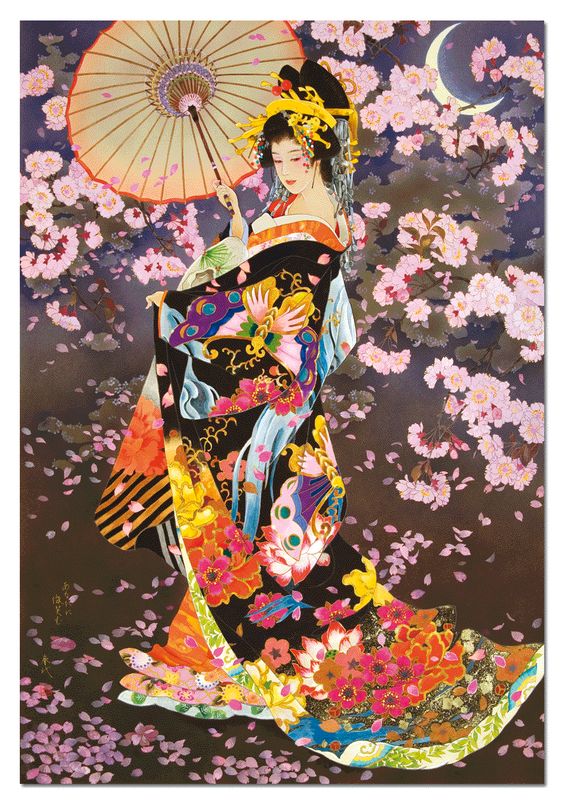 ภาพวาดสาวญี่ปุ่นในชุดกิโมโน