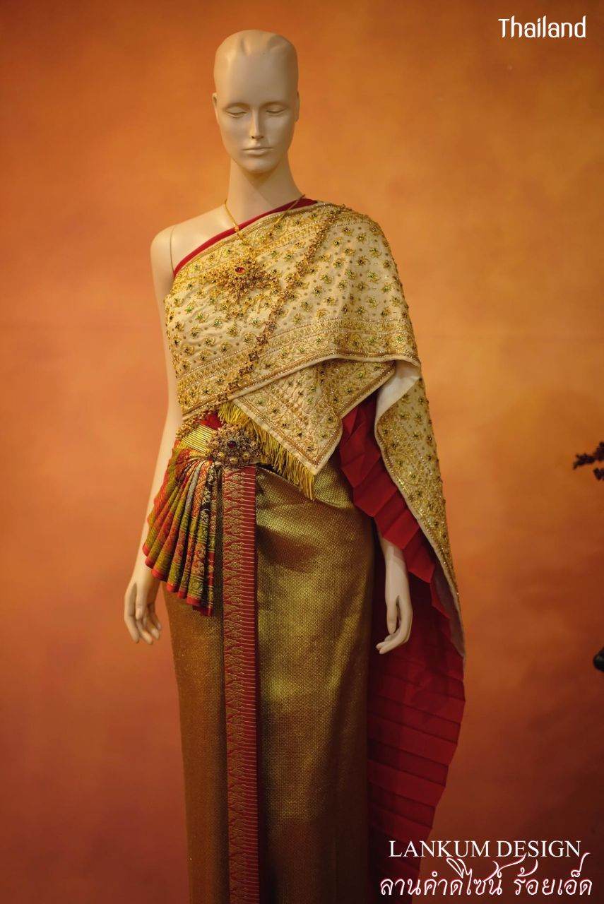 "Pha Saphak" Thai Embroidery Golden Shawl | THAILAND 🇹🇭