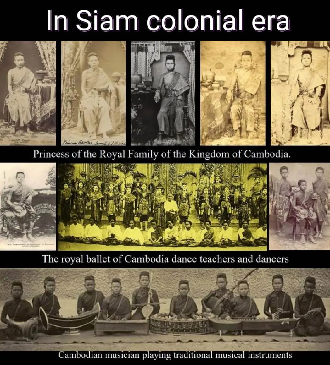 Cambodia history in Siam colonial era.เครื่องแต่งกายราชสำนักกัมพูชา: Khmer sbai: Cambodia costume