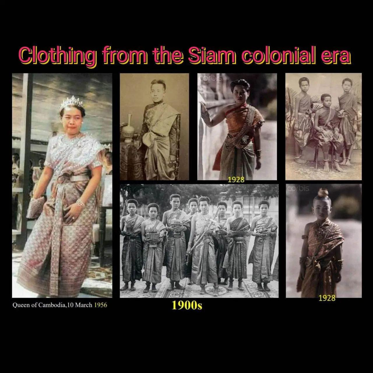 Cambodia history in Siam colonial era.เครื่องแต่งกายราชสำนักกัมพูชา: Khmer sbai: Cambodia costume