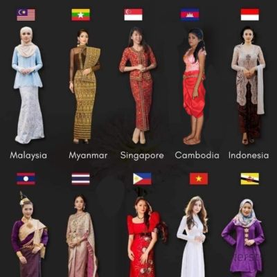 ASEAN national costume. ASEAN wedding dress. Asian traditional clothing
