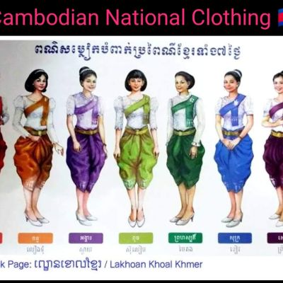 Cambodian National Clothing. Traditional Khmer costume. ASEAN national dress.