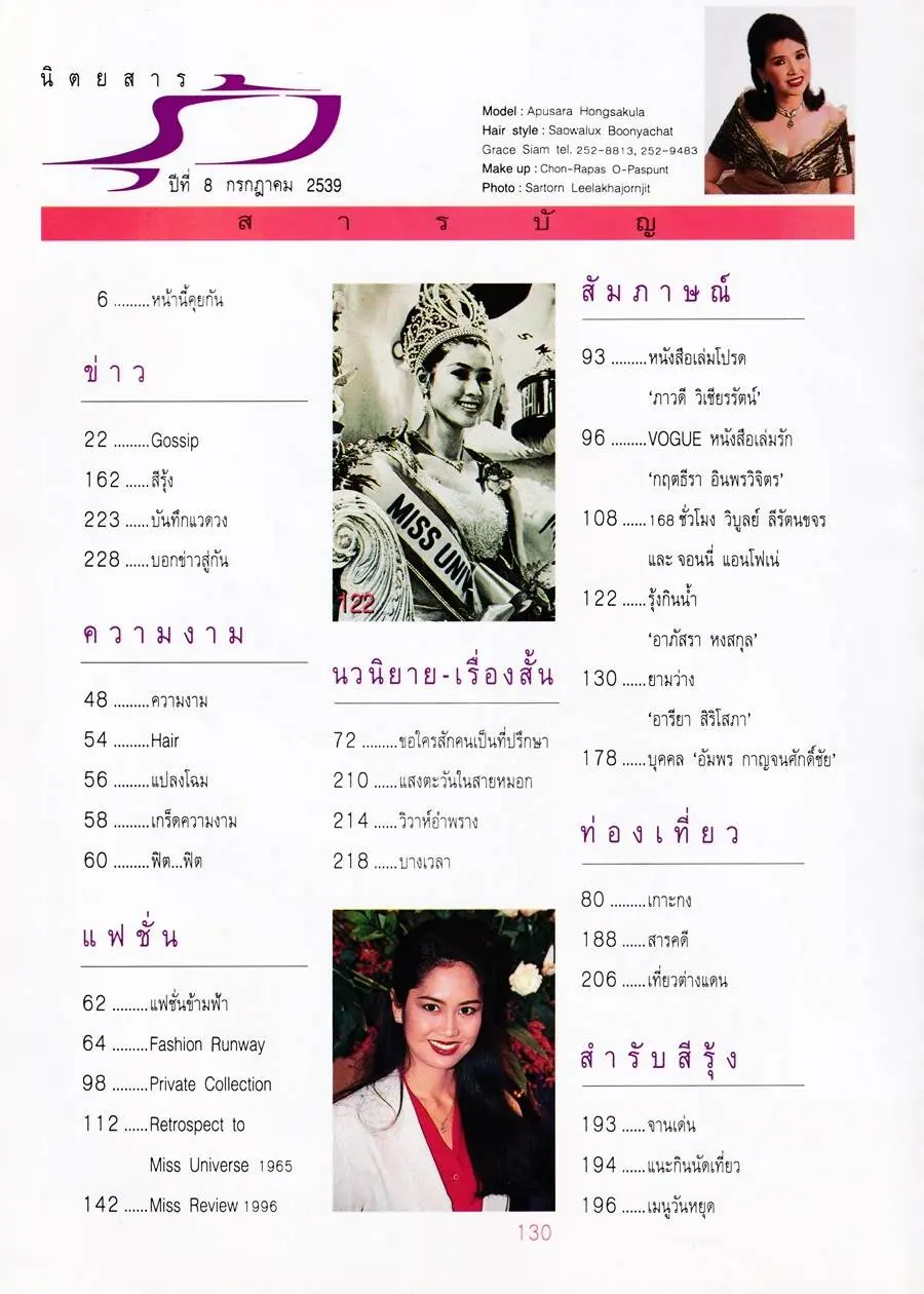 (วันวาน) อาภัสรา หงสกุล @ นิตยสาร รุ้ง ปีที่ 8 ฉบับที่ 89 กรกฎาคม 2539