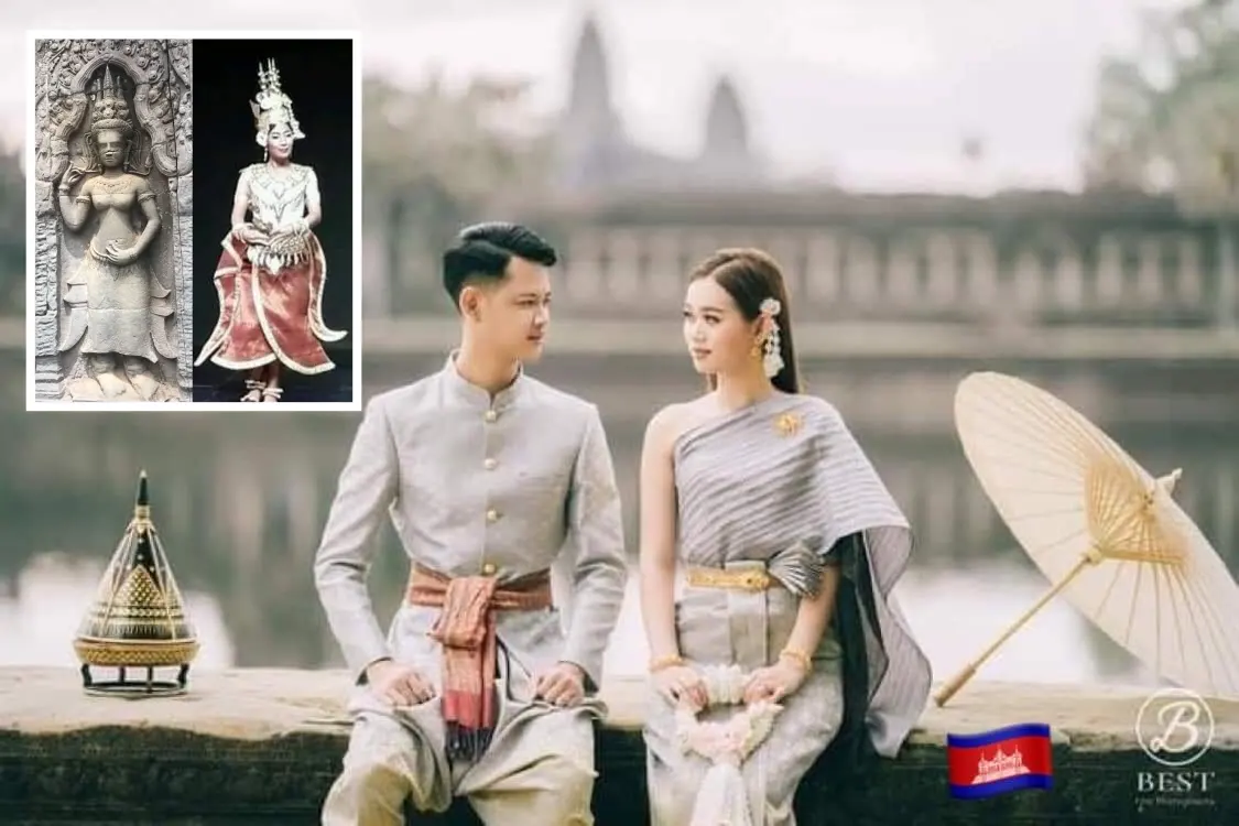 Cambodia wedding costume.Khmer wedding dress.Khmer sbai