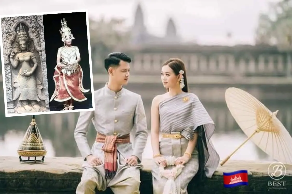 Cambodia wedding costume.Khmer wedding dress.Khmer sbai