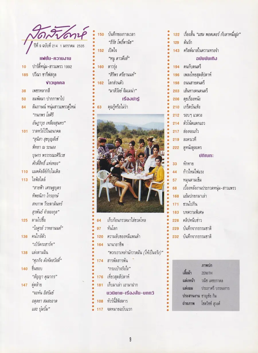 (วันวาน) หนุ่มสาวแพรว 1992 @ นิตยสาร แพรวสุดสัปดาห์ ปีที่ 9 ฉบับที่ 214 มกราคม 2535