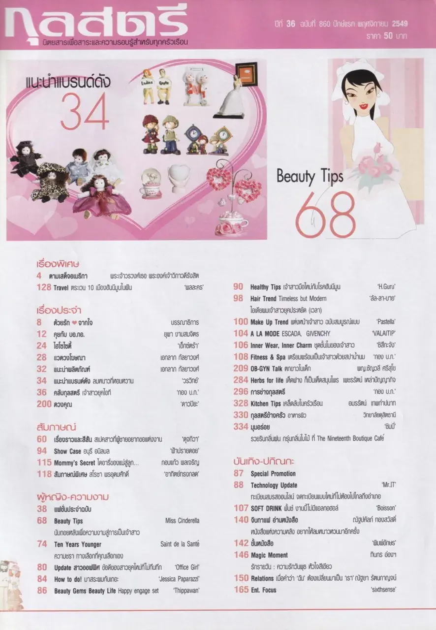 (วันวาน) นิตยสาร กุลสตรี ปีที่ 36 ฉบับที่ 860 ปักษ์แรก พฤศจิกายน 2549