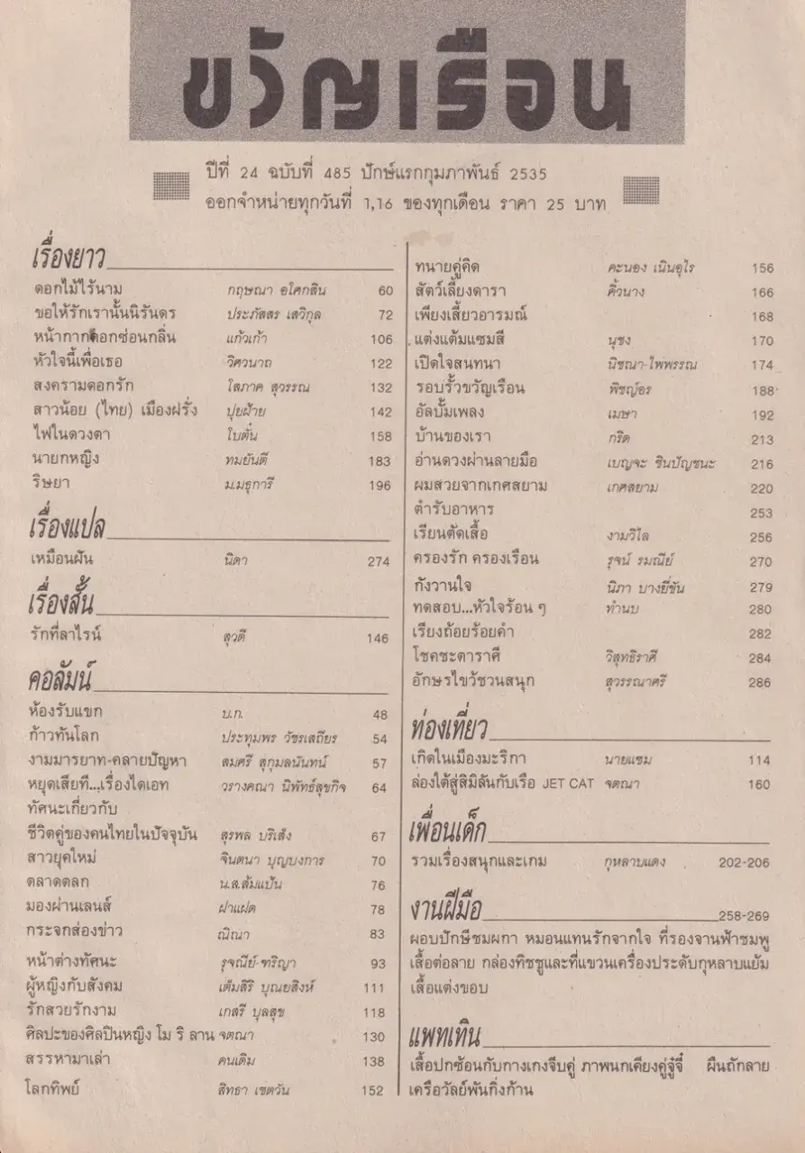 (วันวาน) แอ๊นท์ ธรัญญา @ นิตยสาร ขวัญเรือน ปีที่ 24 ฉบับที่ 485 ปักษ์แรก กุมภาพันธ์ 2535