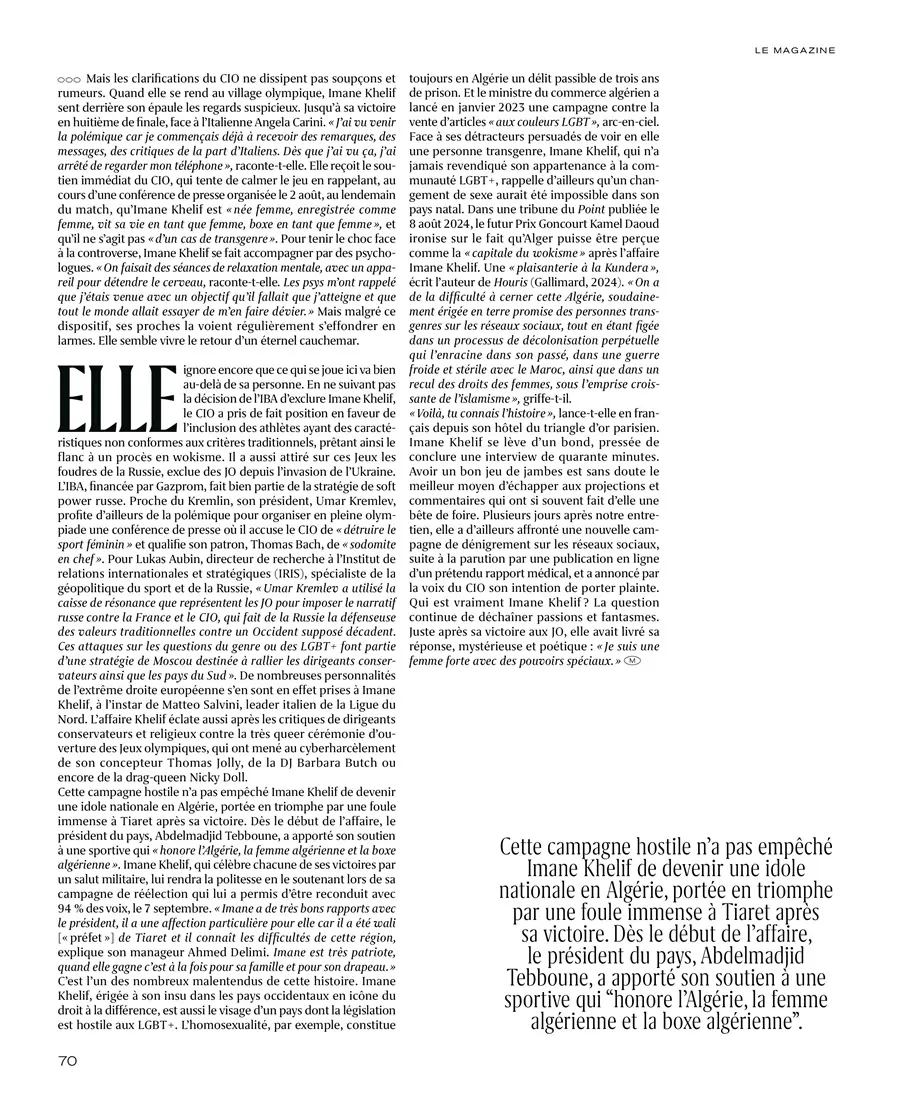 Imane Khelif @ M Le Magazine du Monde November 2024