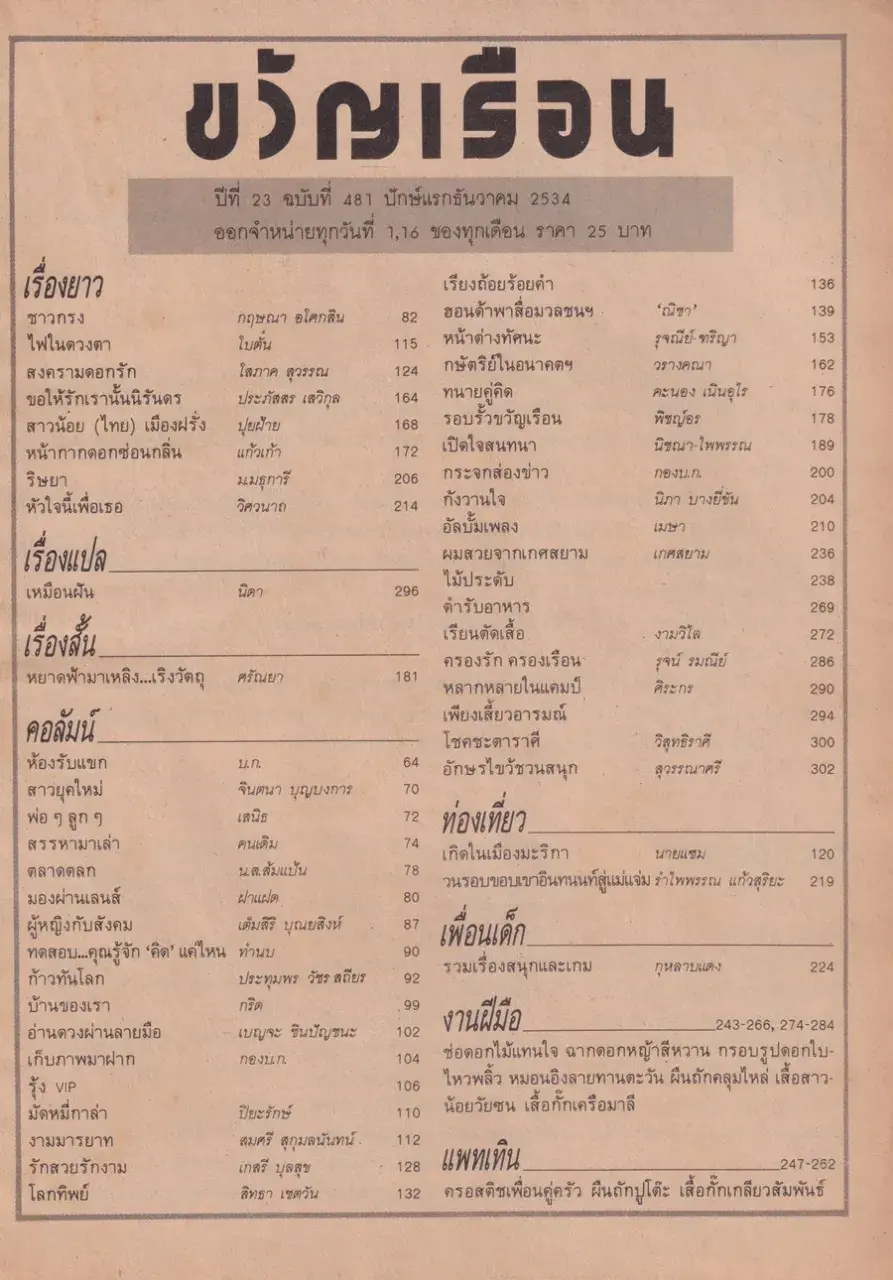 (วันวาน) จอนนี่ แอนโฟเน่ @ นิตยสาร ขวัญเรือน ปีที่ 23 ฉบับที่ 481 ปักษ์แรก ธันวาคม 2534