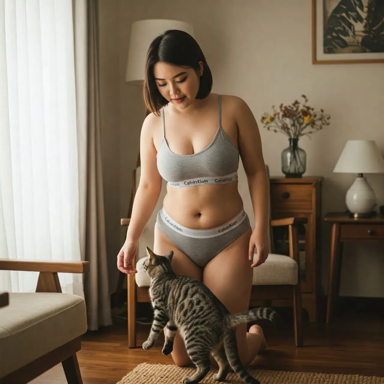 สาวสวยกับแมวน้อย