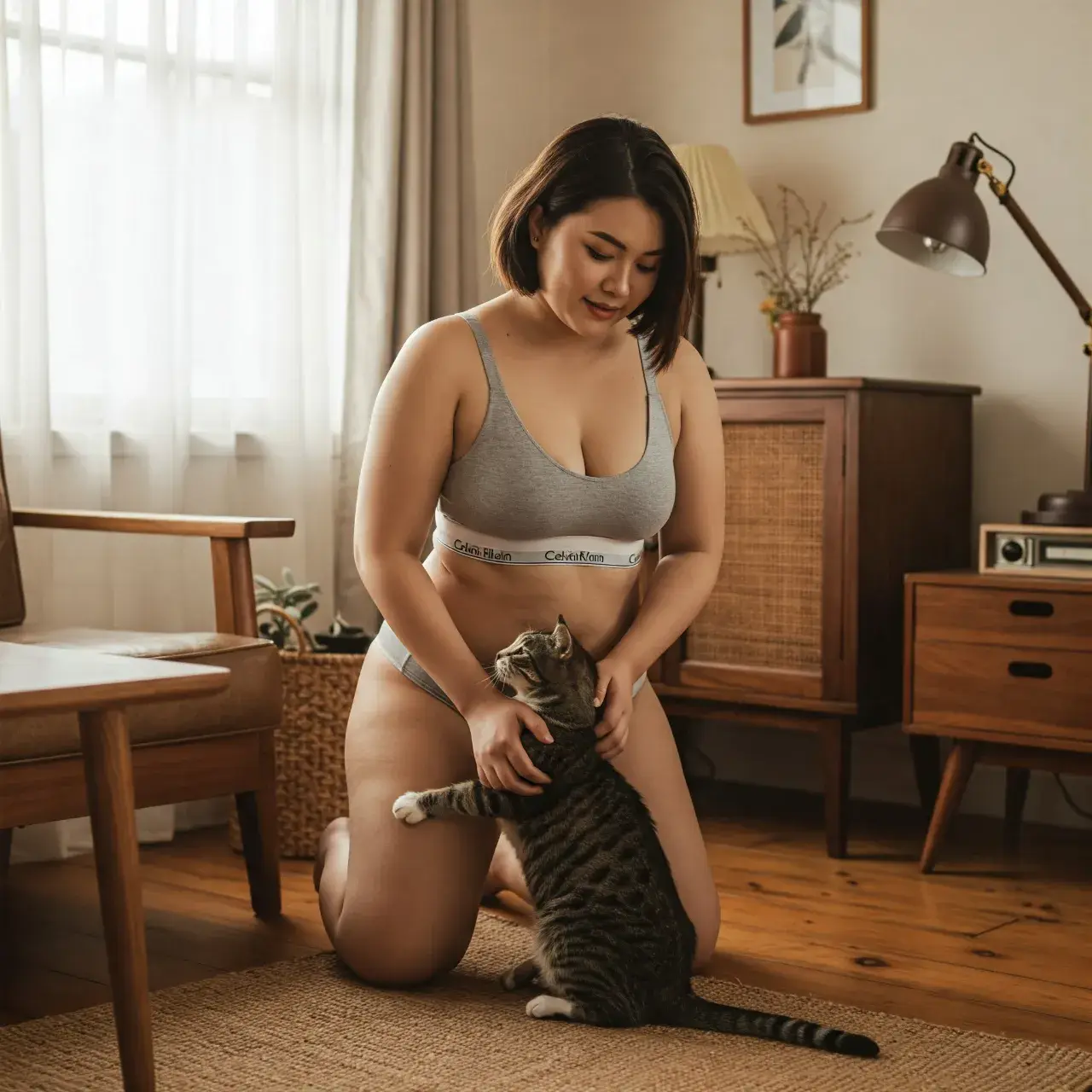 สาวสวยกับแมวน้อย