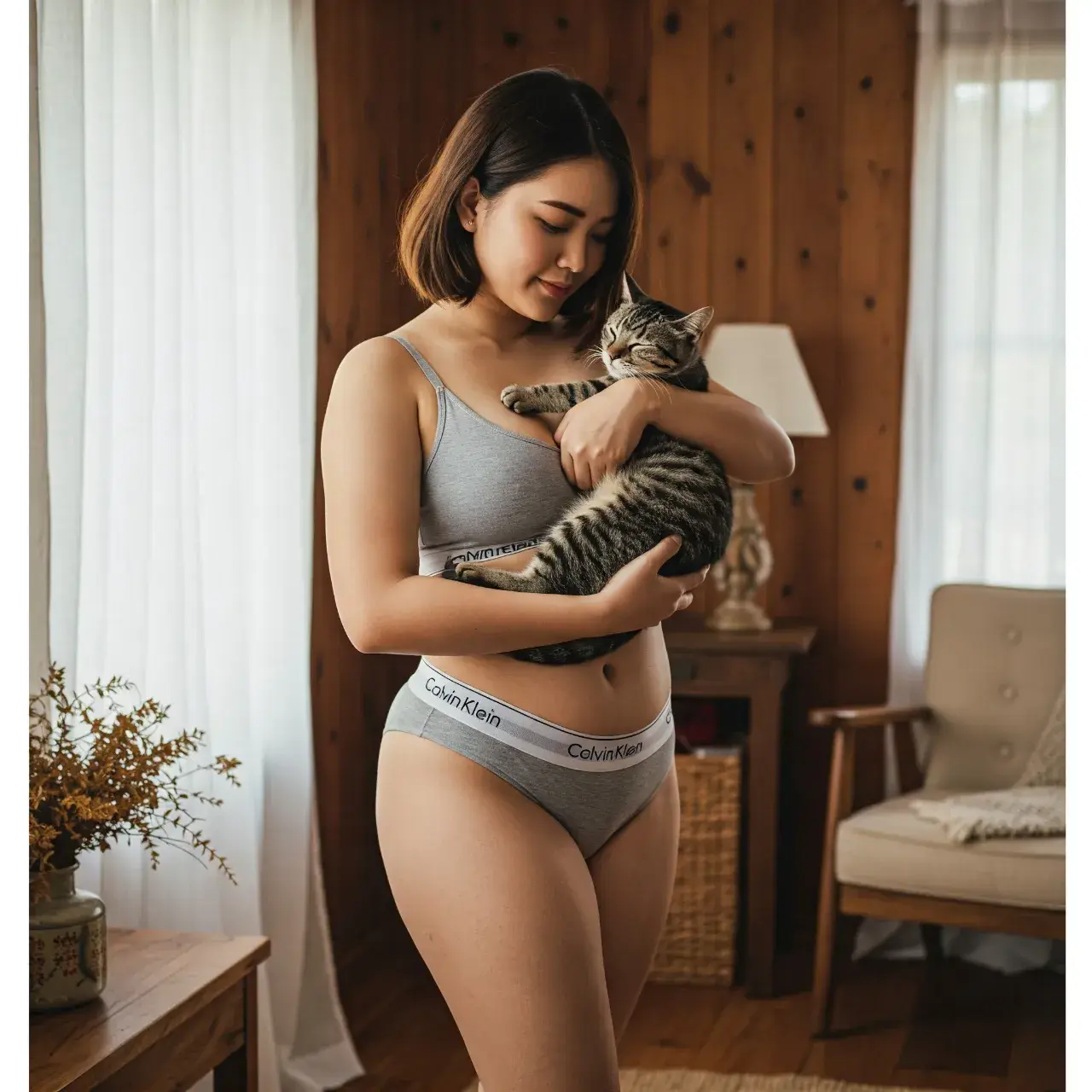 สาวสวยกับแมวน้อย