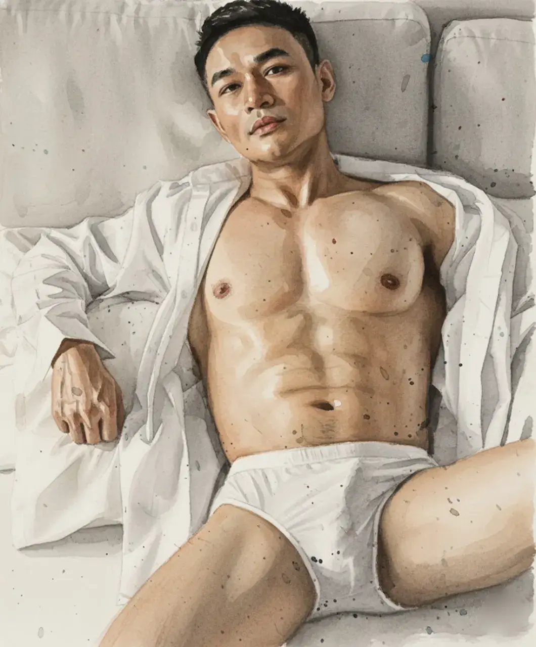 Hunk man with painting