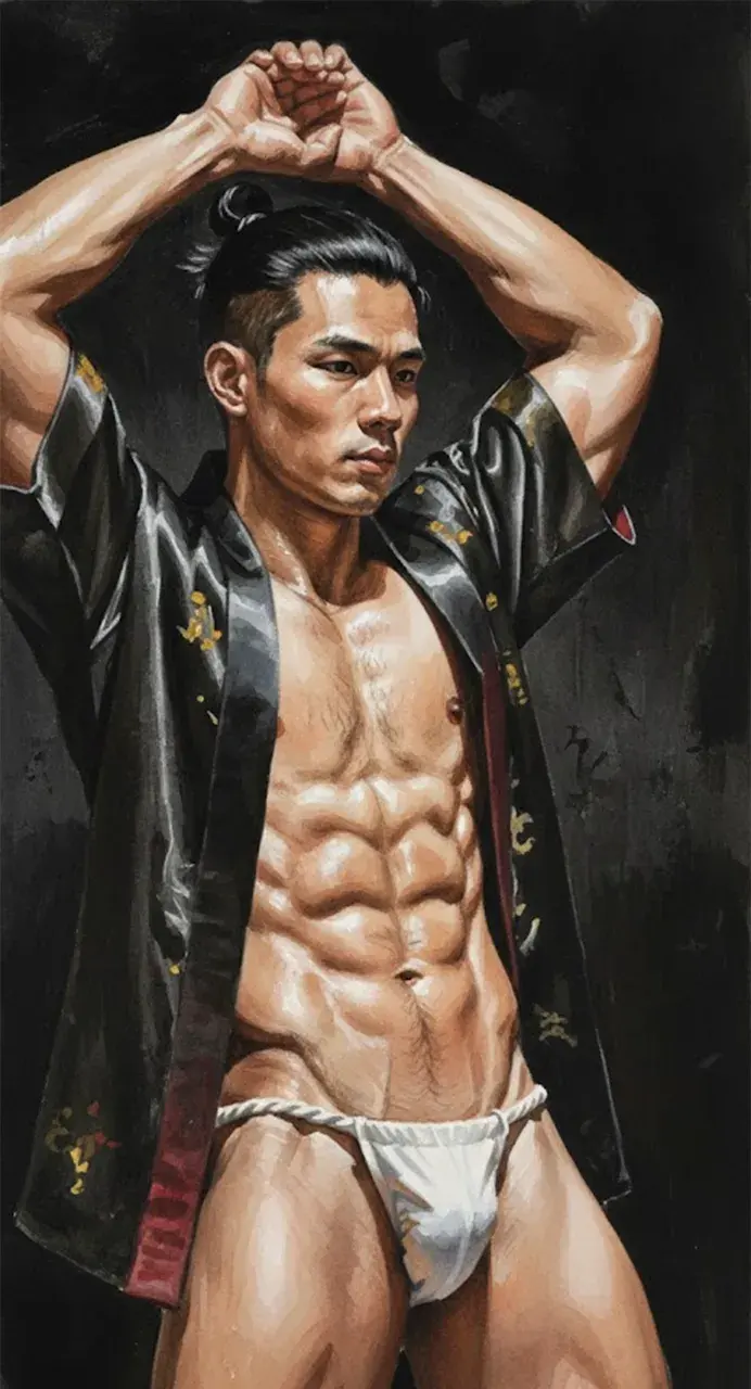 Hunk man with painting