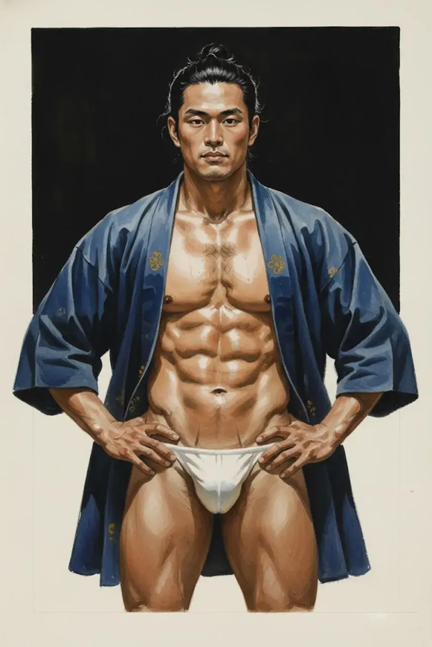 Hunk man with painting