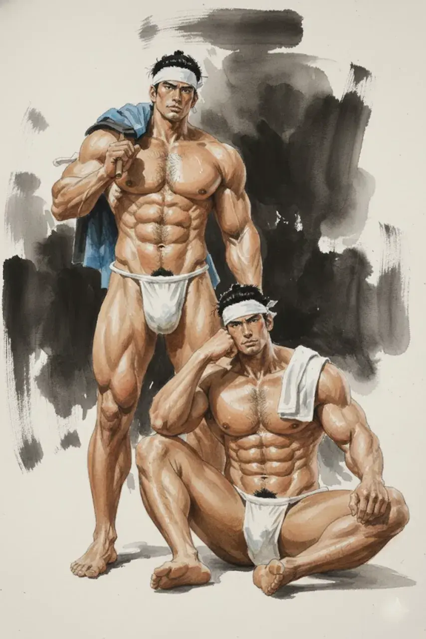 Hunk man with painting