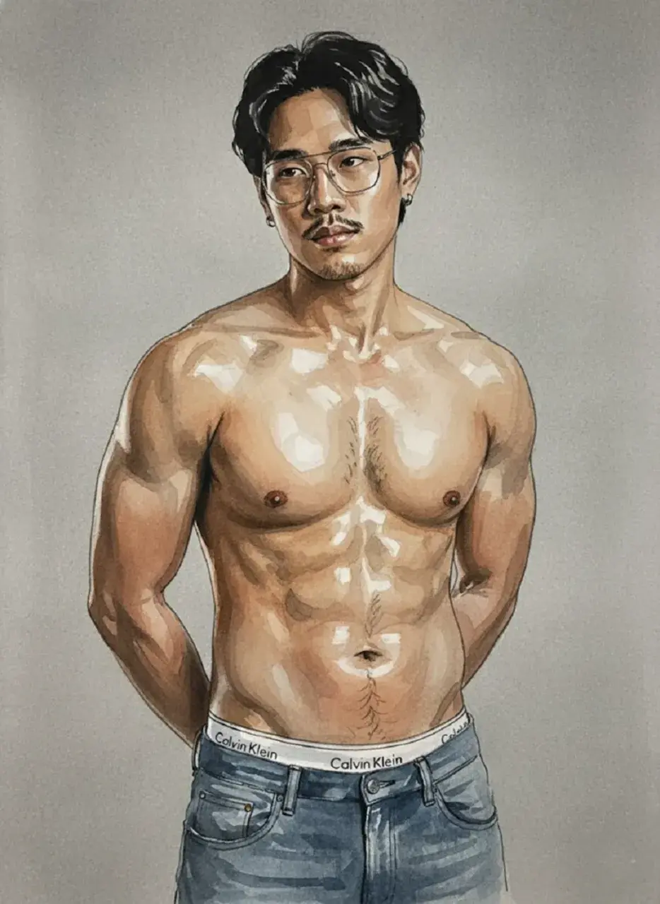 Hunk man with painting