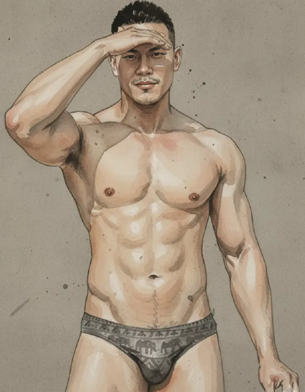 Hunk man with painting