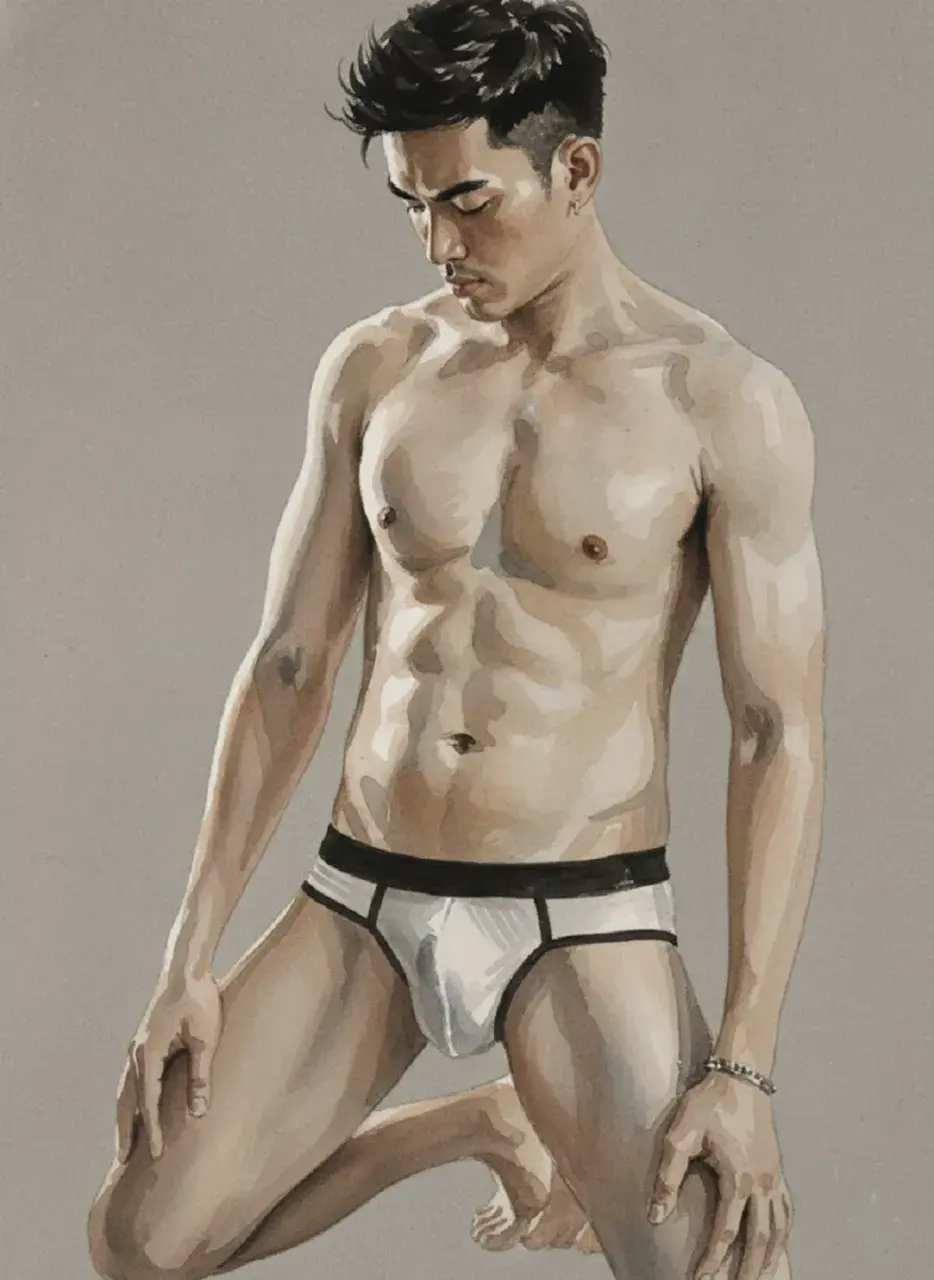 Hunk man with painting