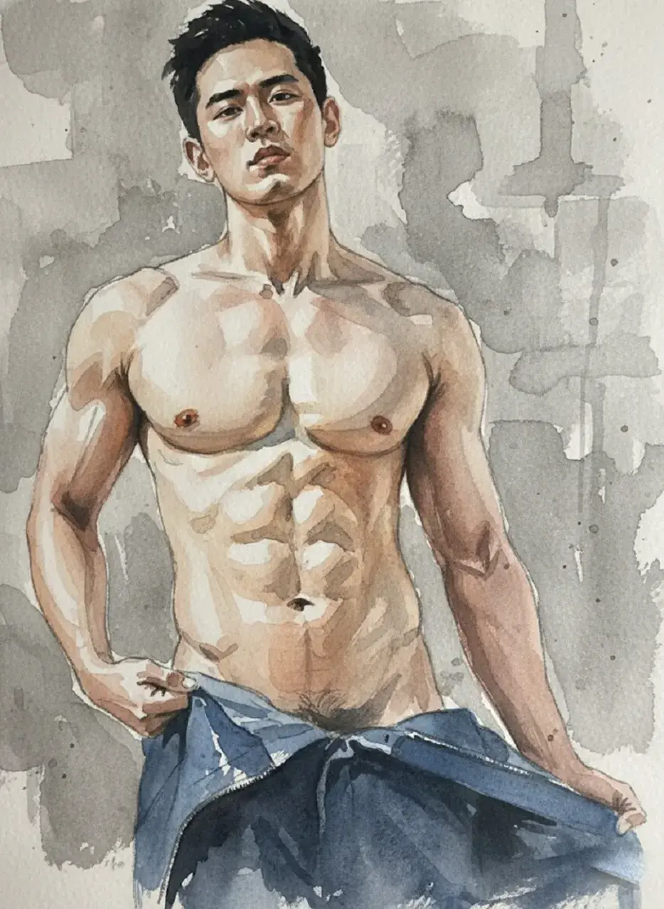 Hunk man with painting